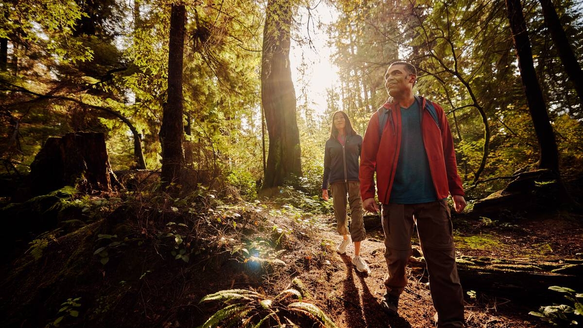 A couple walking on the trail in Stanley Park