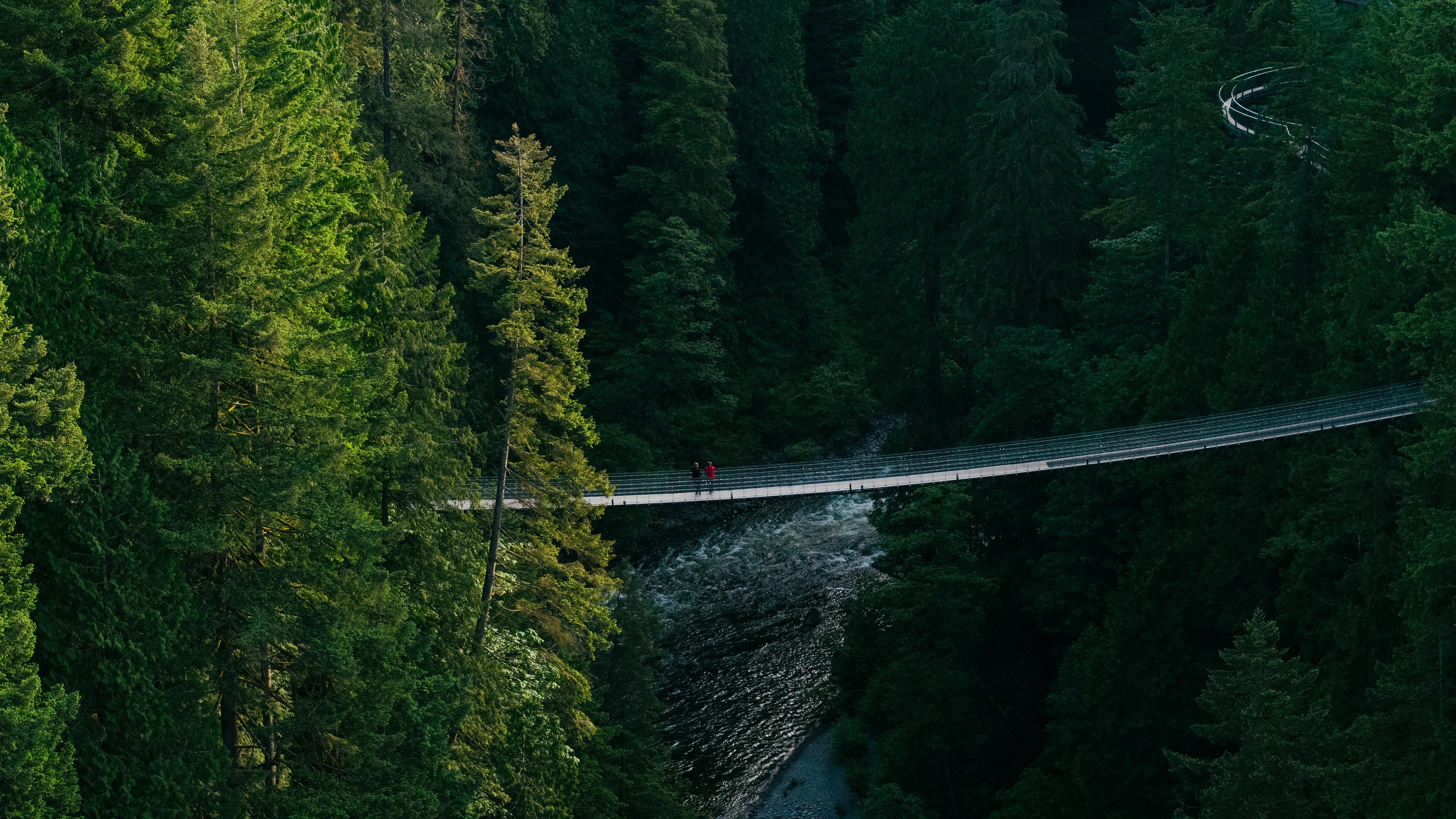 Capilano Suspension Bridge with Cliffwalk above Capilano River at Capilano Suspension Bridge Park